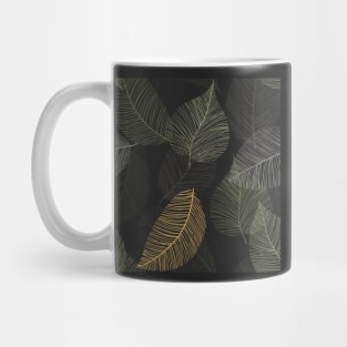 Autumn leaves structure print. Fallen dark leaves skeleton illustration. Abstract stylized feathers Mug